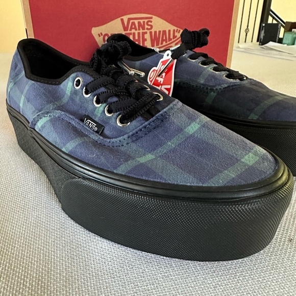 Vans Women's Authentic Stacked Velvet Plaid Green Black Platform Shoes Size 10 - Picture 1 of 7